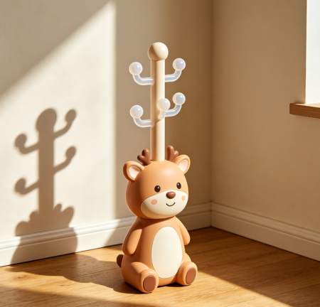 Kids’ Animal-Themed Coat Rack with Five Plastic Hooks